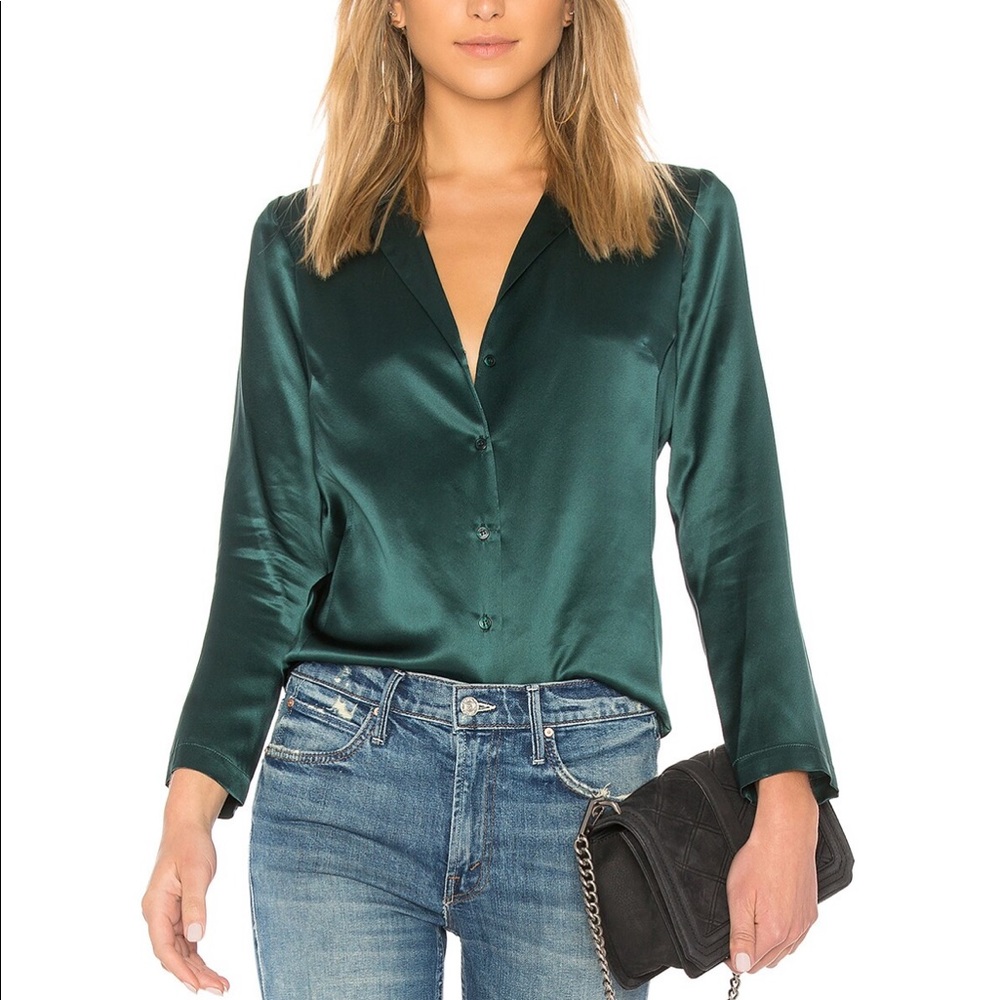 Amanda Uprichard Yvonne Top 100% Silk Color Conifer Size P